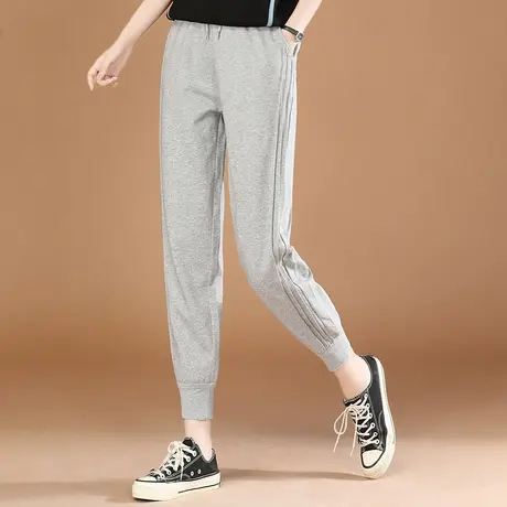 韩潮袭人松紧腰灰色休闲运动裤女2023秋新款宽松束脚卫裤长裤子图片