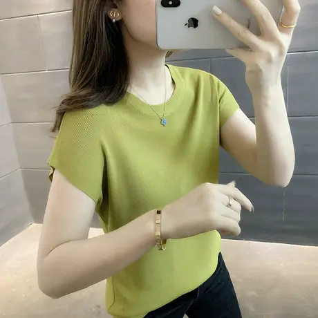 正肩短袖t恤女夏季2023新款冰丝打底衫内搭白色针织上衣小众体恤商品大图