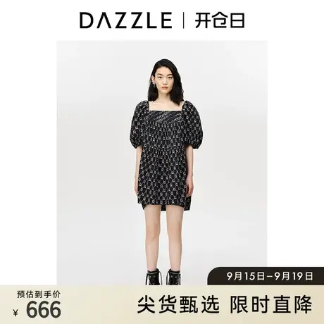 DAZZLE地素奥莱 LOGO印花泡泡袖方领连衣裙裙子女2D3O4346A商品大图