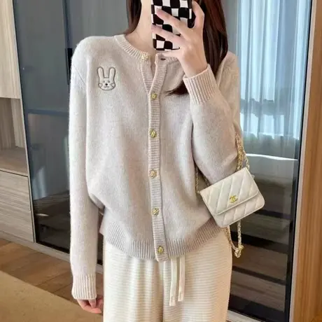 圆领小香风兔子针织开衫外套女百搭软糯毛衣2023春装新款设计感女商品大图