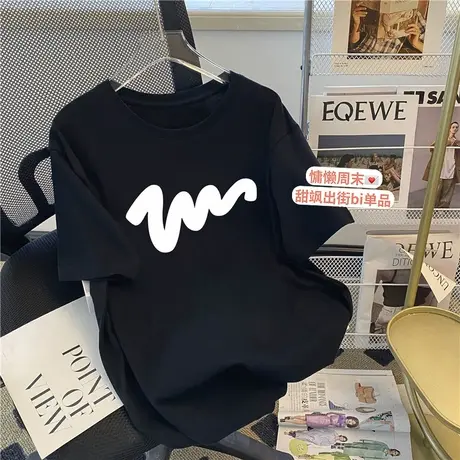 潮牌短袖t恤女2023新款夏装设计感小众宽松半袖体恤港味chic上衣商品大图
