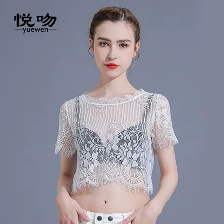 半截蕾丝打底衫女内搭透视性感防走光抹胸短袖半身上衣夏薄款罩衫商品大图