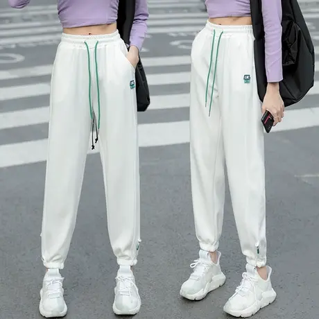 休闲运动裤女秋季高腰显瘦抽绳九分束脚裤2023新款小个子宽松卫裤商品大图