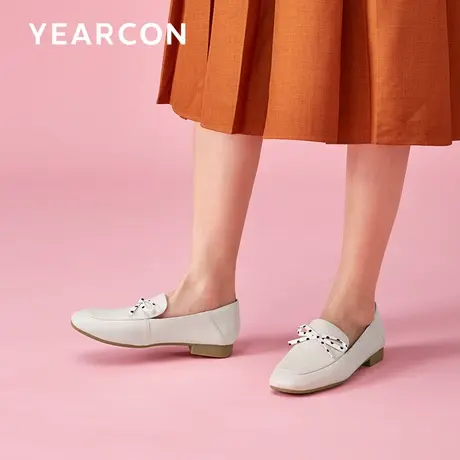 意尔康女鞋2023年新款乐福鞋女一脚蹬平底单鞋休闲女鞋英伦小皮鞋商品大图