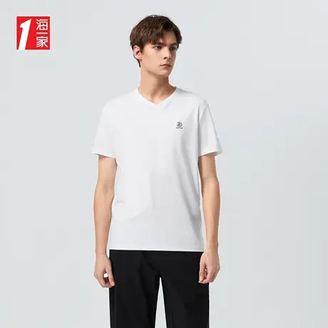 海一家简约休闲V领短T新款基础打底日常男士短袖T恤商品大图