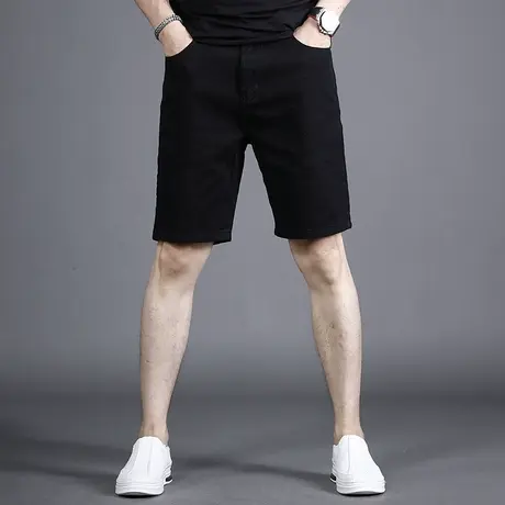 五分牛仔裤男夏季薄款2022年新款纯黑色休闲百搭男士潮牌牛仔短裤商品大图