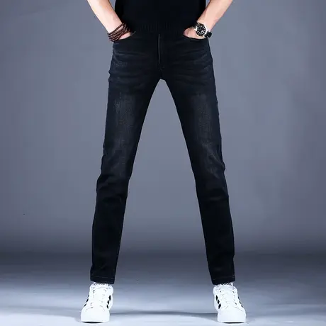 2023秋季男士新款牛仔裤男春秋修身烫钻花小脚裤棉弹时尚百搭男潮商品大图