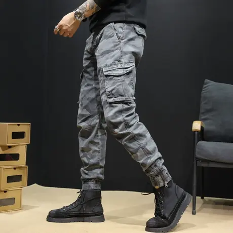 春秋迷彩工装裤男束脚修身户外登山美式ins潮牌休闲脚口拉链裤子商品大图