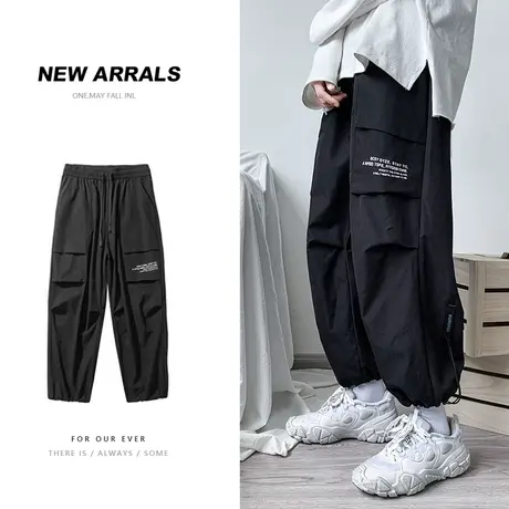 多兜工装裤子男夏季薄款潮牌ins胖子大码直筒宽松束脚九分休闲裤商品大图