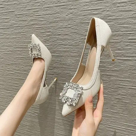 尖头方扣水钻高跟鞋女细跟2022年夏季新款性感百搭侧镂空时装凉鞋图片