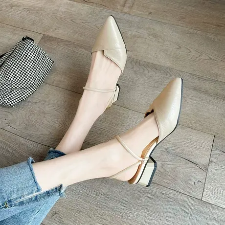 单鞋2023春夏新款粗跟凉拖温柔平底尖头仙女百搭包头凉鞋女半拖鞋商品大图