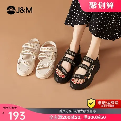 jm快乐玛丽布鞋2023夏季新款百搭休闲女厚底魔术贴休闲ins凉鞋女商品大图