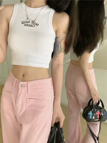美式字母刺绣背心女外穿夏季新款紧身修身显瘦辣妹短款内搭上衣潮图片