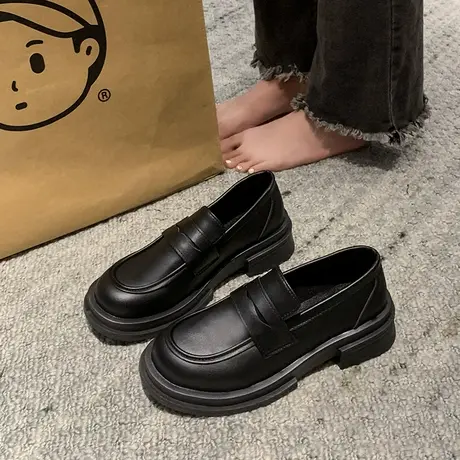 日系小皮鞋女2024春季新款英伦风黑色厚底乐福鞋复古jk制服单鞋子商品大图