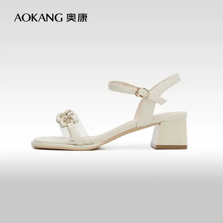 【门店发货】奥康女鞋 夏季新款方跟通勤一字带时尚凉鞋女图片