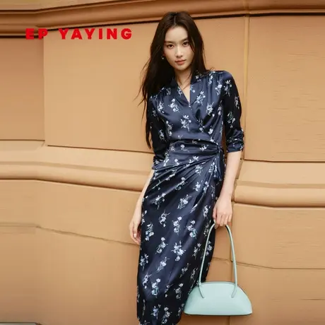 EP雅莹女装 国风真丝提花双面印花茶歇裙 2024春季新款4652A图片