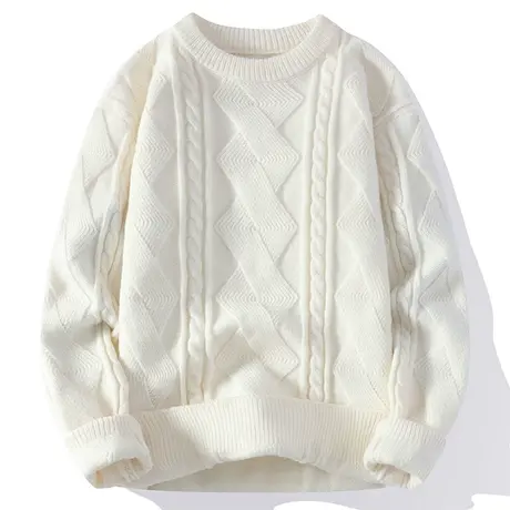 圆领毛衣男秋冬季加厚保暖打底针织衫男士潮牌宽松纯色麻花毛线衣商品大图