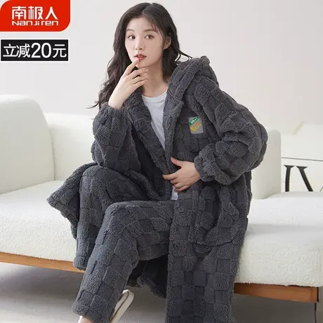 珊瑚绒睡衣女款冬季新款加绒加厚法兰绒女士风度家居服睡袍秋冬款商品大图