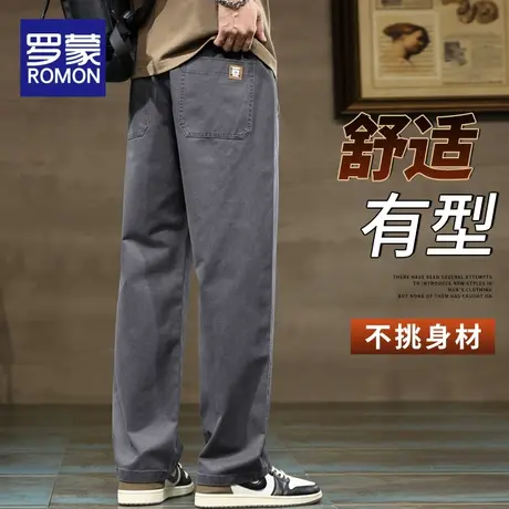 罗蒙2024新款纯棉工装休闲裤子男款春秋季男士宽松阔腿直筒长裤男图片