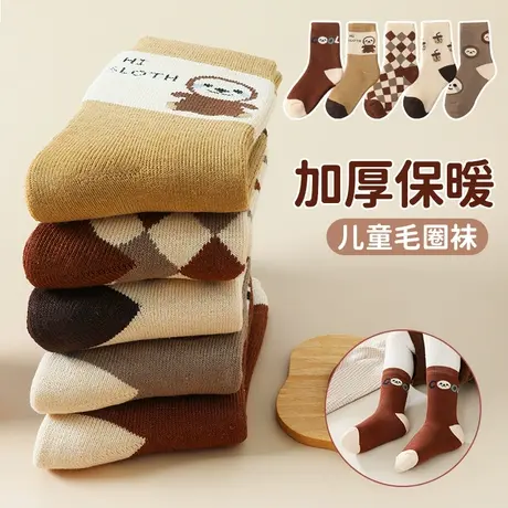 男童袜子加厚加绒儿童保暖秋冬季毛圈中筒袜长筒春秋宝宝可爱棉袜商品大图