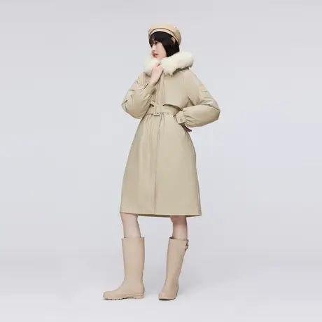 波司登女士毛领收腰长款羽绒服——售后退换货商品大图
