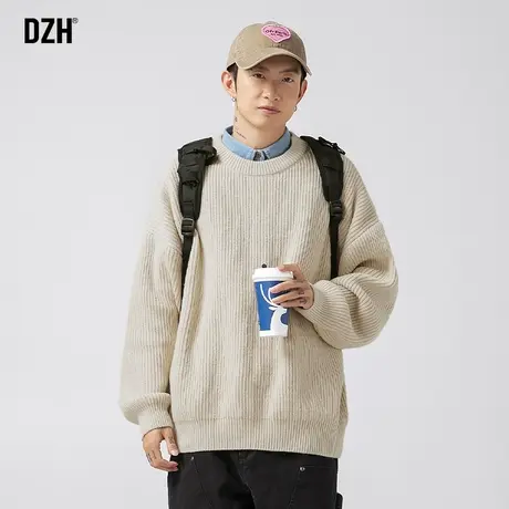 青少年日系套头毛衣男秋冬圆领杏色宽松慵懒针织衫2023新款打底衫商品大图