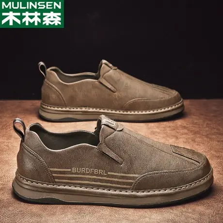 木林森一脚蹬男鞋防水防滑休闲皮鞋英伦上班工作鞋春季软底开车鞋商品大图