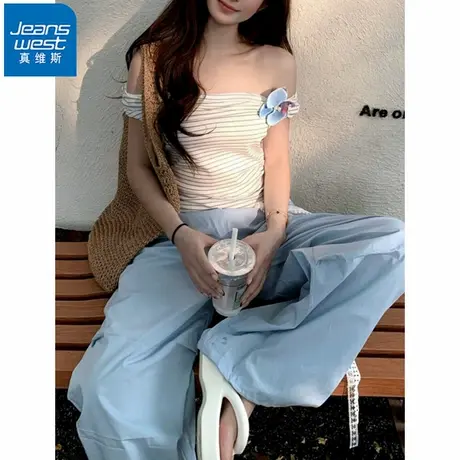 NR真维斯2025新款工装裤流行飘带蓝色速干休闲裤子女款外穿夏季潮商品大图