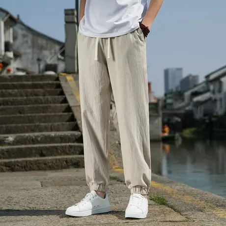 棉麻裤子男士夏季长裤九分休闲裤男生纯棉宽松运动裤薄款束脚卫裤商品大图