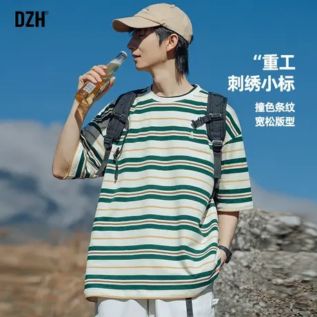 男士条纹t恤男夏季2025新款情侣装短袖潮牌男装夏装上衣半袖体恤商品大图