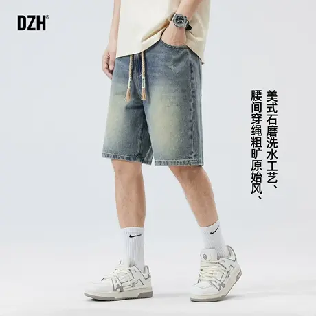 青少年美式牛仔裤短裤男休闲宽松夏季裤子痞帅男裤五分裤马裤中裤商品大图