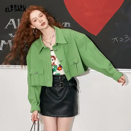 妖精的口袋工装外套女2023秋季新款小个子宽松多巴胺短款休闲外套商品大图