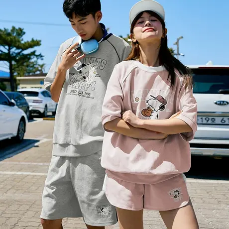 [史努比联名]唐狮休闲套装短袖T恤男女情侣套装夏季新款运动商品大图