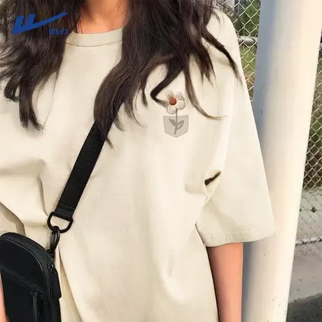 回力纯棉t恤衫女2025新款夏季爆款潮流大码女装胖mm短袖浅米半袖A商品大图