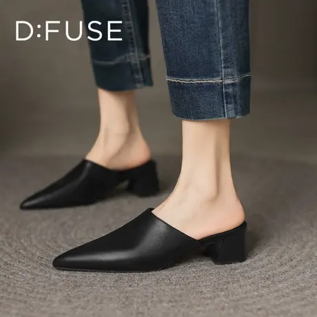 D：Fuse/迪芙斯包头拖鞋女外穿2025年夏季新款懒人一脚蹬粗跟单鞋商品大图