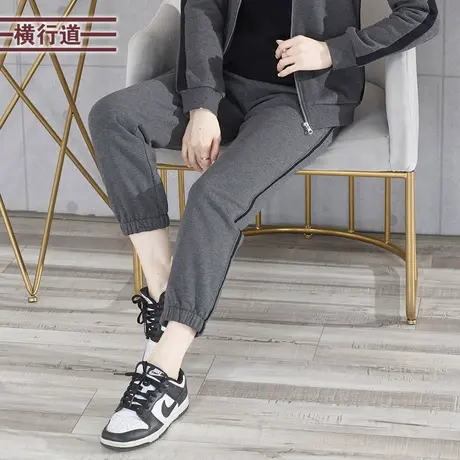 2023新款冬装松紧腰休闲拼接宽松卫裤纯色口袋大码妈妈女装运动裤图片