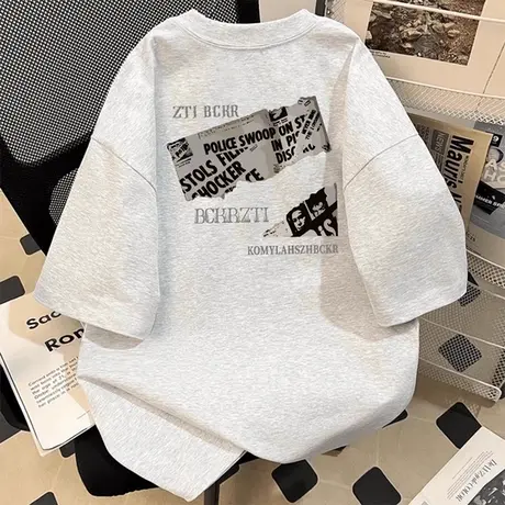 美式街头大码300斤情侣装纯棉短袖t恤女2025夏季新款宽松半袖上衣商品大图