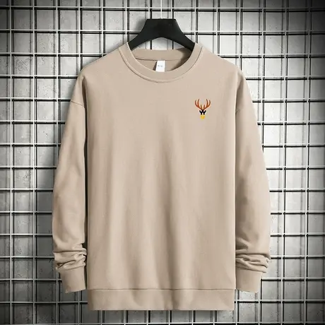 重磅纯棉卫衣男士春秋款潮流宽松套头无帽上衣摇粒绒圆领长袖t恤商品大图