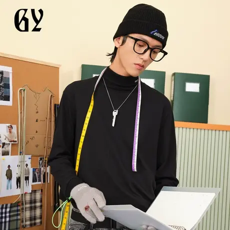 雅戈尔奥莱 GY男装长袖T恤秋季时尚刺绣休闲高领长袖打底衫商品大图