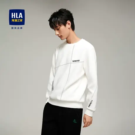 HLA/海澜之家时尚线条长袖针织衫时尚有型工装风舒适微弹圆领卫衣商品大图