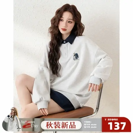 8.15/20点 上新唐狮2025年秋季新款卫衣女左胸刺绣撞色设计感翻领商品大图
