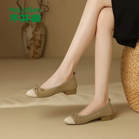 木林森女鞋2025新款秋季低跟不累脚浅口单鞋蝴蝶结女士软底晚晚鞋商品大图