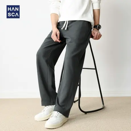 hansca 宽松大码抗皱运动卫裤男撞色抽绳百搭2025秋季直筒长裤子图片