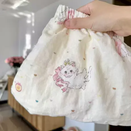 新品！白色凯莉猫纯棉双层纱布睡裤宽松舒适可外睡裤可爱休闲家居商品大图