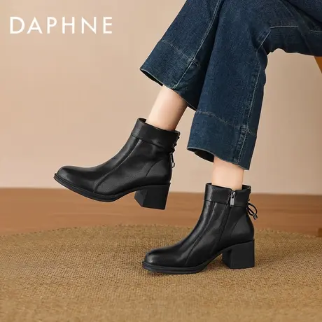 达芙妮黑色短靴女冬季2026新款加绒粗跟马丁靴中老年妈妈皮靴女靴商品大图