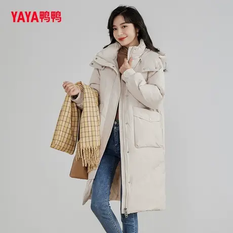 鸭鸭羽绒服女2023年冬季新款中长款连帽韩版宽松气质时尚外套L图片