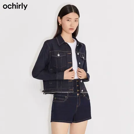 【首降】欧时力 休闲牛仔外套女新款冬装排扣油画贴布设计感上衣图片