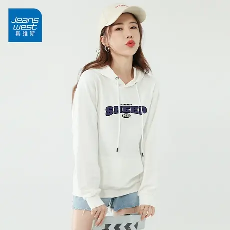 真维斯卫衣女2023新款休闲宽松连帽时尚字母印花上衣潮流外套商品大图