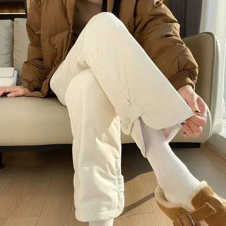 外穿阔腿直筒羽绒裤女冬季新款高腰加厚保暖大码白鸭绒小个子棉裤商品大图