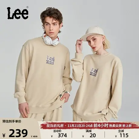 Lee23秋冬新品舒适版型金属效果印花米色男女同款卫衣LUT0072182图片